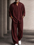 Casual Relaxed Fit Shoulder Pleats Shirt Set