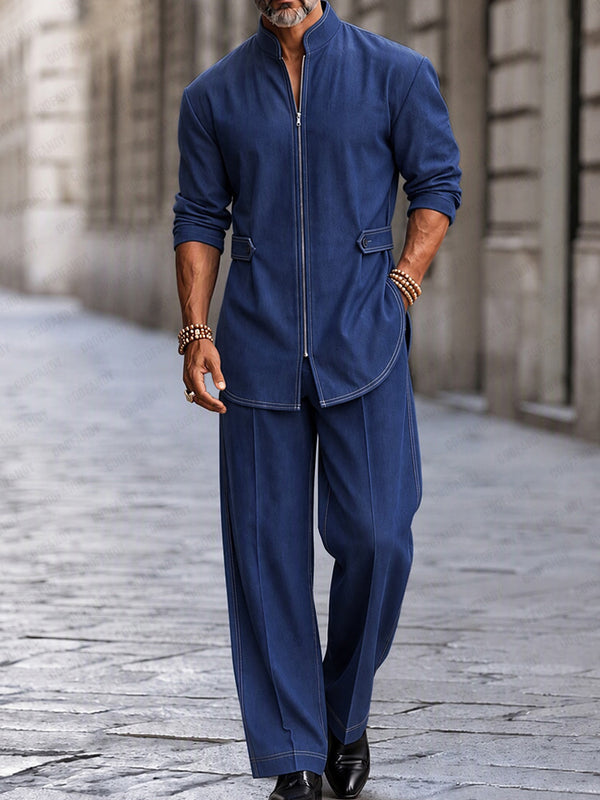Modern Streetwear Zip-Up Jacket Pants Set