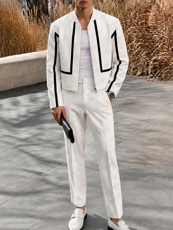 Urban Moto-Style Colorblock Jacket Pants Set