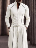 Fashion Contrast Stripe Mock Neck Matching Set