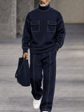 Casual Contrast Piping Turtleneck Sweatshirt Set
