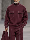 Casual Contrast Piping Turtleneck Sweatshirt Set
