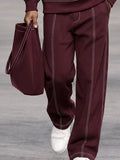 Casual Contrast Piping Turtleneck Sweatshirt Set