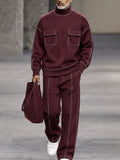 Casual Contrast Piping Turtleneck Sweatshirt Set