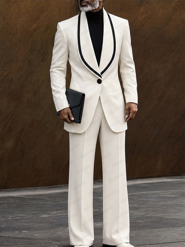Elegant Contrast Shawl Collar Blazer Set