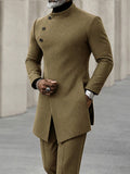 Minimalist Style Diagonal Placket Jacket Set