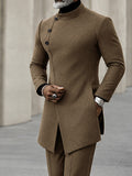 Minimalist Style Diagonal Placket Jacket Set