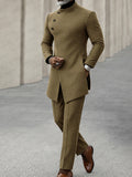 Minimalist Style Diagonal Placket Jacket Set