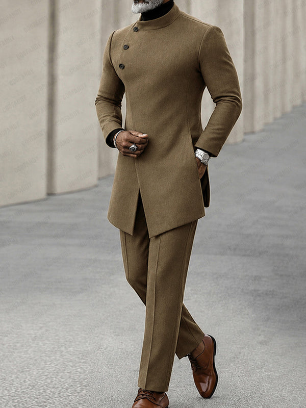 Minimalist Style Diagonal Placket Jacket Set