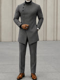 Minimalist Style Diagonal Placket Jacket Set