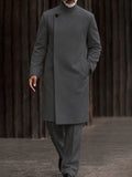 Minimalist Mandarin Collar Long Coat Pants Set