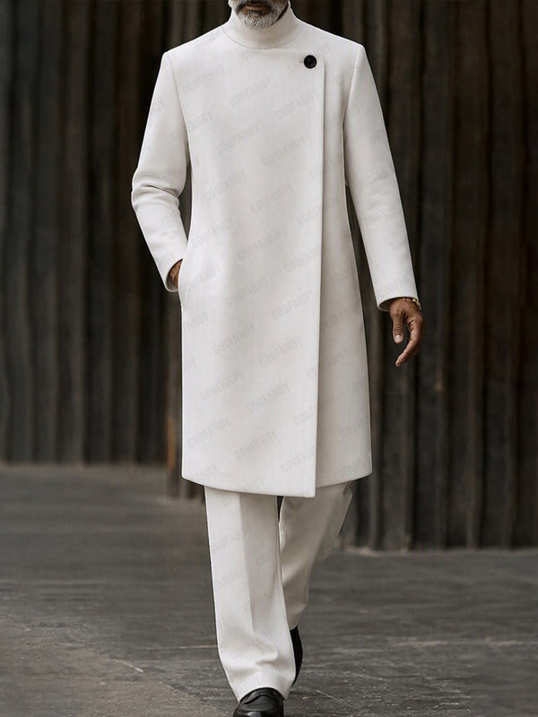 Minimalist Mandarin Collar Long Coat Pants Set