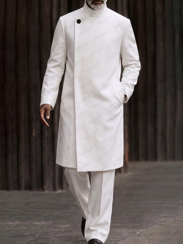 Minimalist Mandarin Collar Long Coat Pants Set