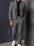 Casual Contrast Stripe Cropped Blazer Suit Set