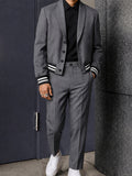 Casual Contrast Stripe Cropped Blazer Suit Set