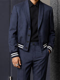 Casual Contrast Stripe Cropped Blazer Suit Set