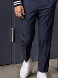 Casual Contrast Stripe Cropped Blazer Suit Set