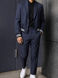 Casual Contrast Stripe Cropped Blazer Suit Set