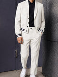 Casual Contrast Stripe Cropped Blazer Suit Set
