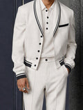 Modern Contrast Piping Cropped Blazer Suit Set