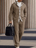 Comfy Contrast Stripe Trim Hooded Cardigan Pants Set
