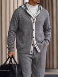 Comfy Contrast Stripe Trim Hooded Cardigan Pants Set