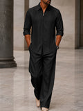 Casual Front Pleated Zip-Up Shirt Pants Set