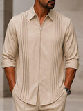 Casual Front Pleated Zip-Up Shirt Pants Set