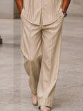 Casual Front Pleated Zip-Up Shirt Pants Set