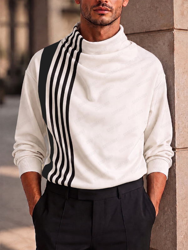 Casual Contrast Striped Mock Neck Top