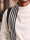 Casual Contrast Striped Mock Neck Top