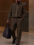 Casual Vertical Ribbed Stand Collar Jacket Set