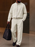 Casual Vertical Ribbed Stand Collar Jacket Set