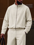 Casual Vertical Ribbed Stand Collar Jacket Set