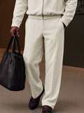 Casual Vertical Ribbed Stand Collar Jacket Set
