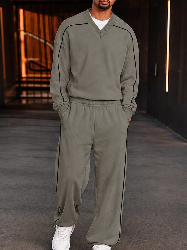 Athleisure Contrast Piping Sweatshirt Pants Set