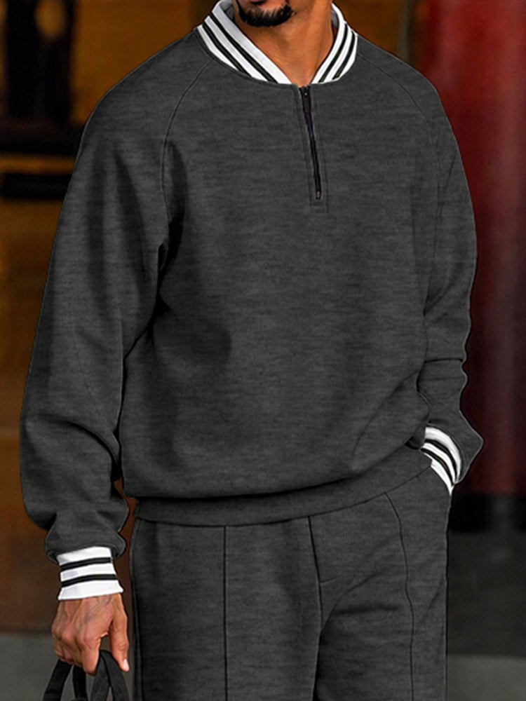 Men's Urban Athleisure Contrast Stripe Quarter-Zip Sweatsuit Set