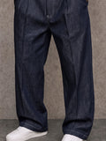 Casual Straight Leg Faux Denim Pants