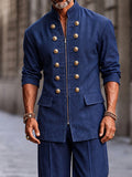 Modern Button Decor Faux Denim Co-ord Set