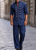Modern Button Decor Faux Denim Co-ord Set