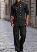 Modern Button Decor Faux Denim Co-ord Set