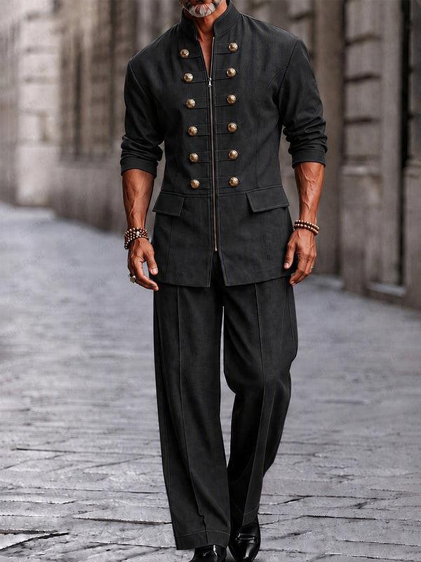Modern Button Decor Faux Denim Co-ord Set