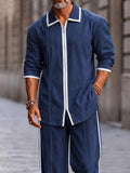 Casual Contrast Detail Faux Denim Matching Set