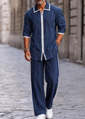 Casual Contrast Detail Faux Denim Matching Set