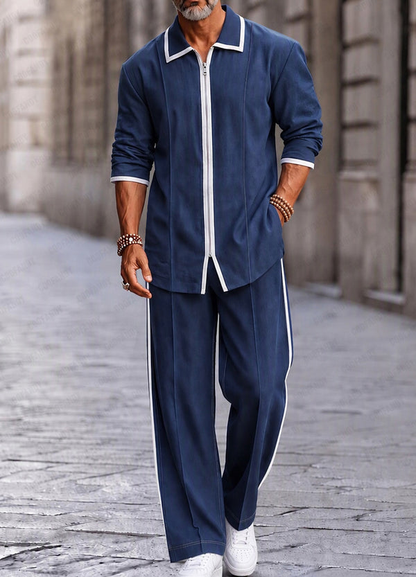 Casual Contrast Detail Faux Denim Matching Set