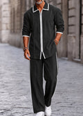 Casual Contrast Detail Faux Denim Matching Set