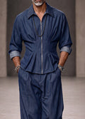 Modern Tailored Waist Faux Denim Shirt Set