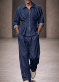 Modern Tailored Waist Faux Denim Shirt Set
