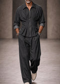 Modern Tailored Waist Faux Denim Shirt Set