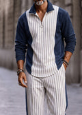 Stylish Striped Patchwork Polo Shirt Set